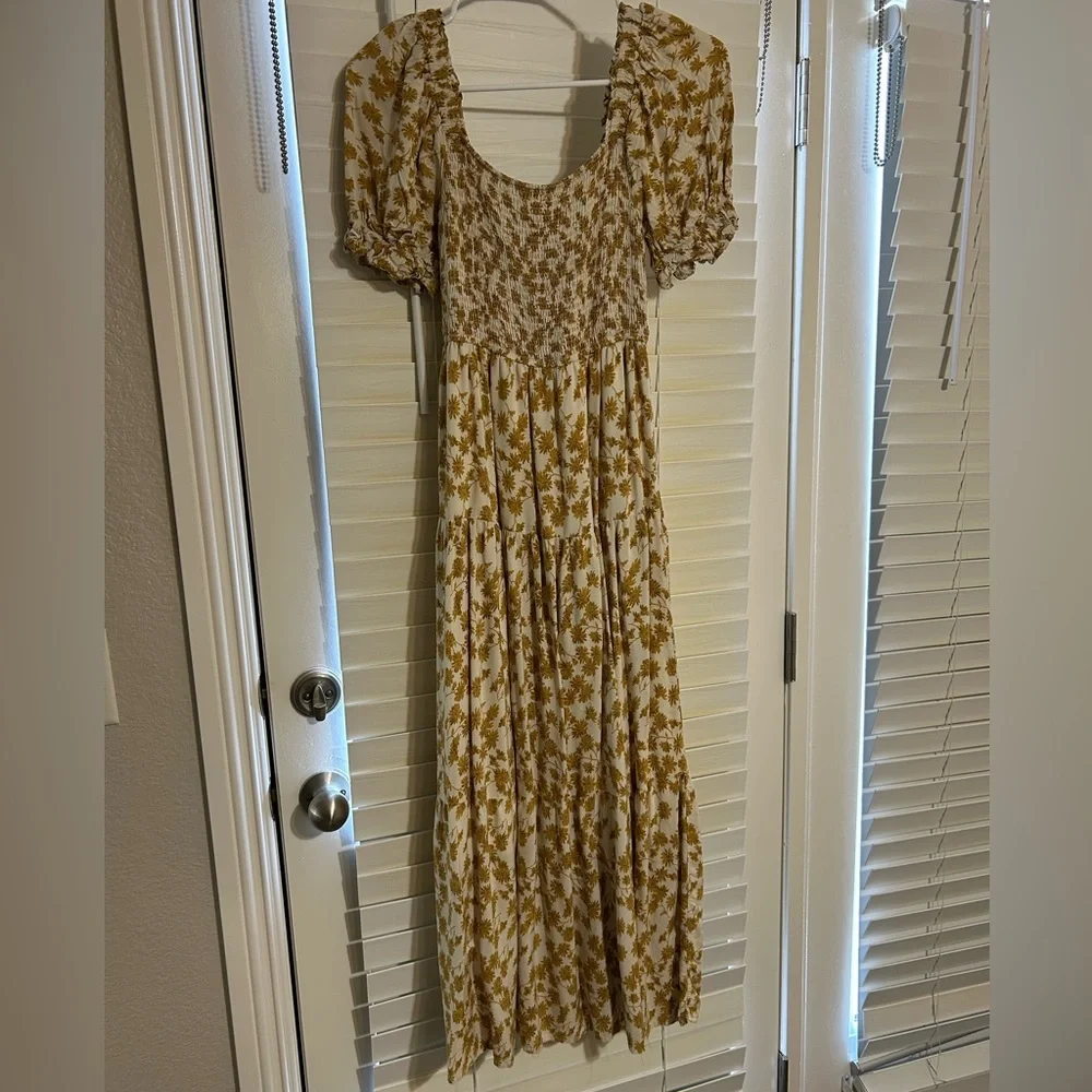 Smocked Square-Neck Midi Dress in Cream & Mustard Floral - Picture 5 of 5